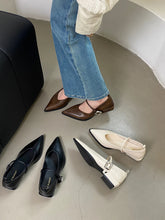 LBSFY  -  Pointed Toe Women Loafers Black Brown White Casual Mules Shoes Belt Buckle Shallow Slip On Low Flat Heeled Party Pumps Size 40